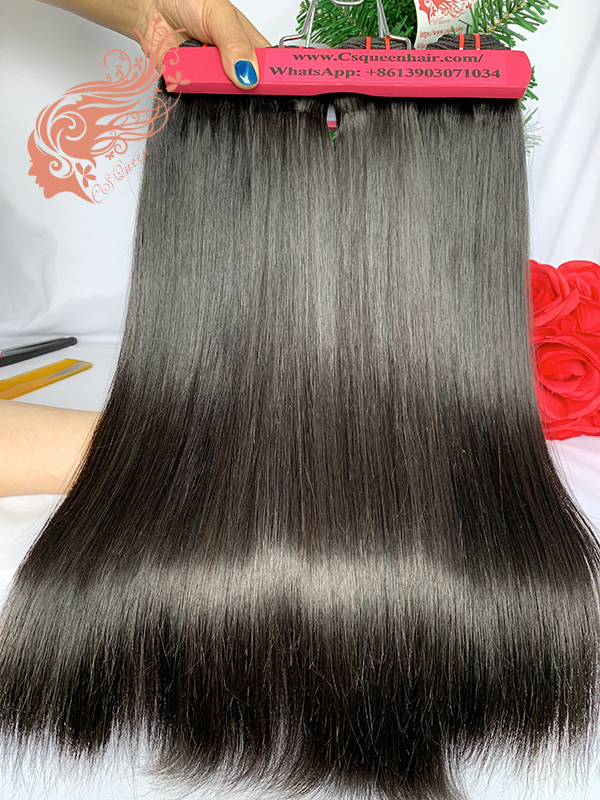 Csqueen Raw Straight Hair 3 Bundles with 4 * 4 Transparent lace Closure 100%Human Hair
